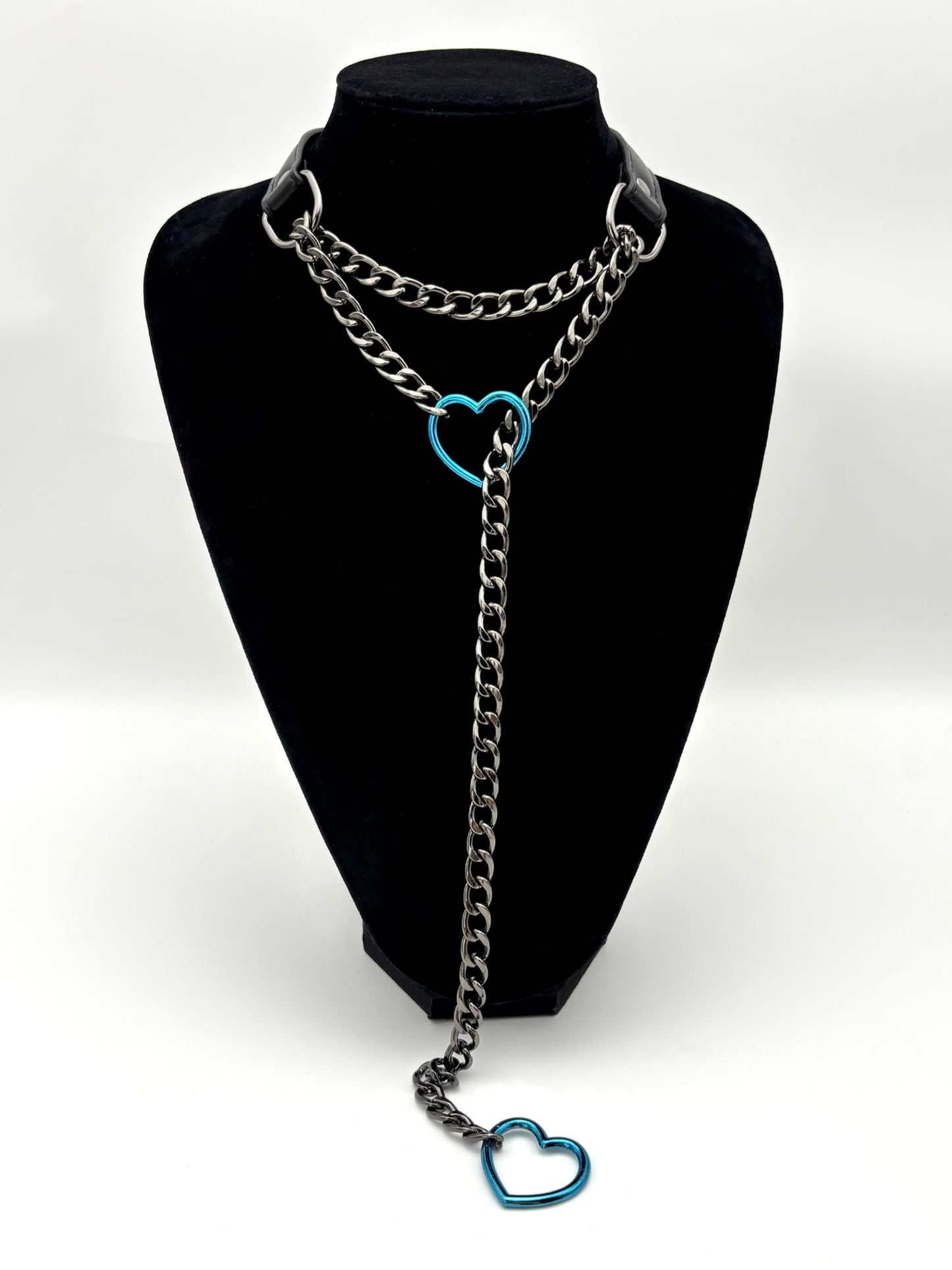 EverGlimp Black Leather Choker Collar For Women, Handmade Heart Slip Chain Choker Long Necklace with Adjustable Buckle