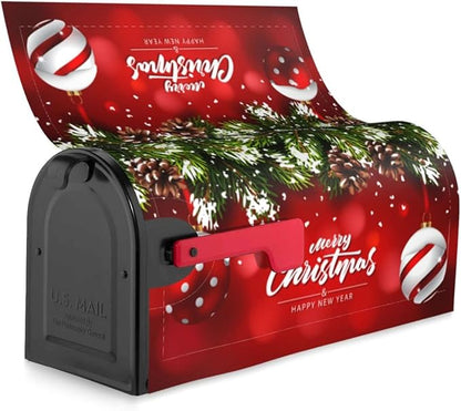 Christmas Mailbox Covers Ball Fir Branch Red Magnetic Letter Post Box Cover Standard Size 25.5 x 21 Inch Garden Yard Home New Year Holiday Decorative