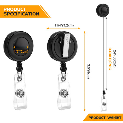 50 Pack Badge Reels Retractable with Swivel Alligator Clip Retractable Badge Holder Reels for Students, Teachers, Office Workers (Black)