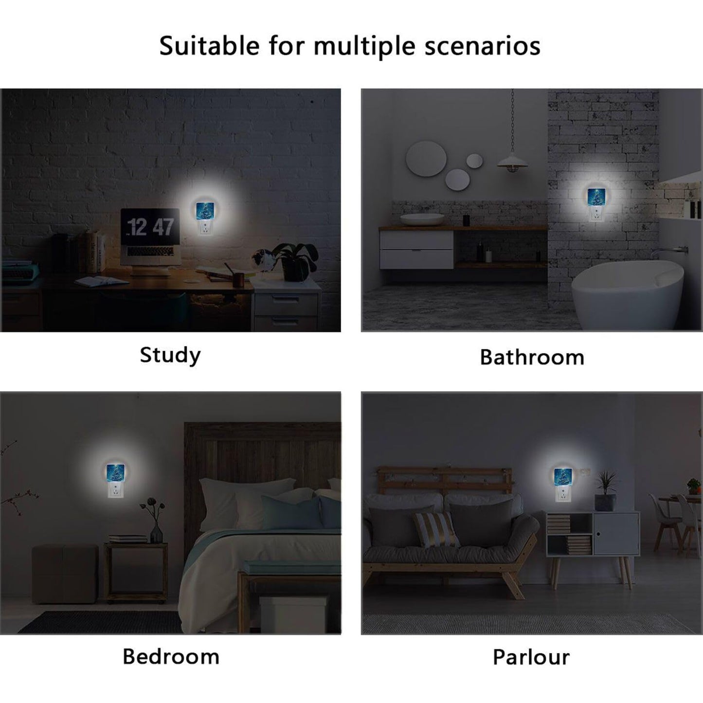 Aslsiy Night Light for Kids Blue Snow Christmas Tree Plug in Wall Lamp LED Dusk to Dawn Sensor Energy Saving Nightlight for Boys Girls Men Women