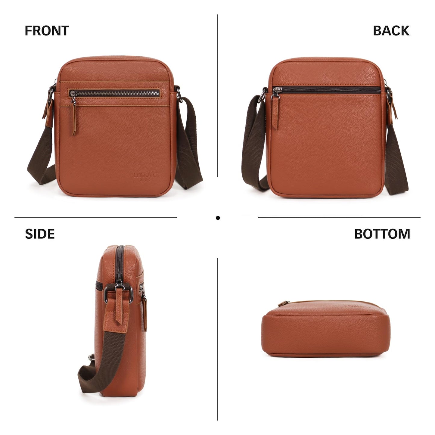 Lemuvlt Small Crossbody bag for men shoulder bag mens purse satchel leather messenger bag gift man(Brown)…