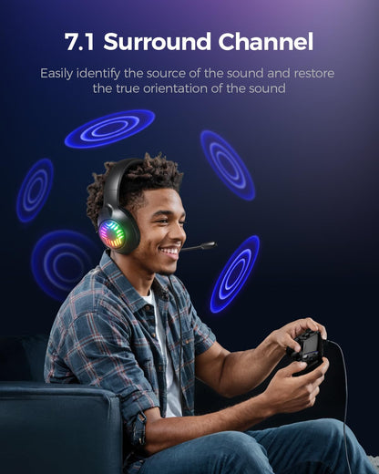 OLANRUN Stereo Gaming Headset, Wired Gaming Headphones Over Ear, Noise Cancelling Mic, 9 Colors Gradient RGB Ligh, Soft Memory Earmuffs for PC, Xbox One/Series PS5 PS4 Controllers, Nintendo (Black)