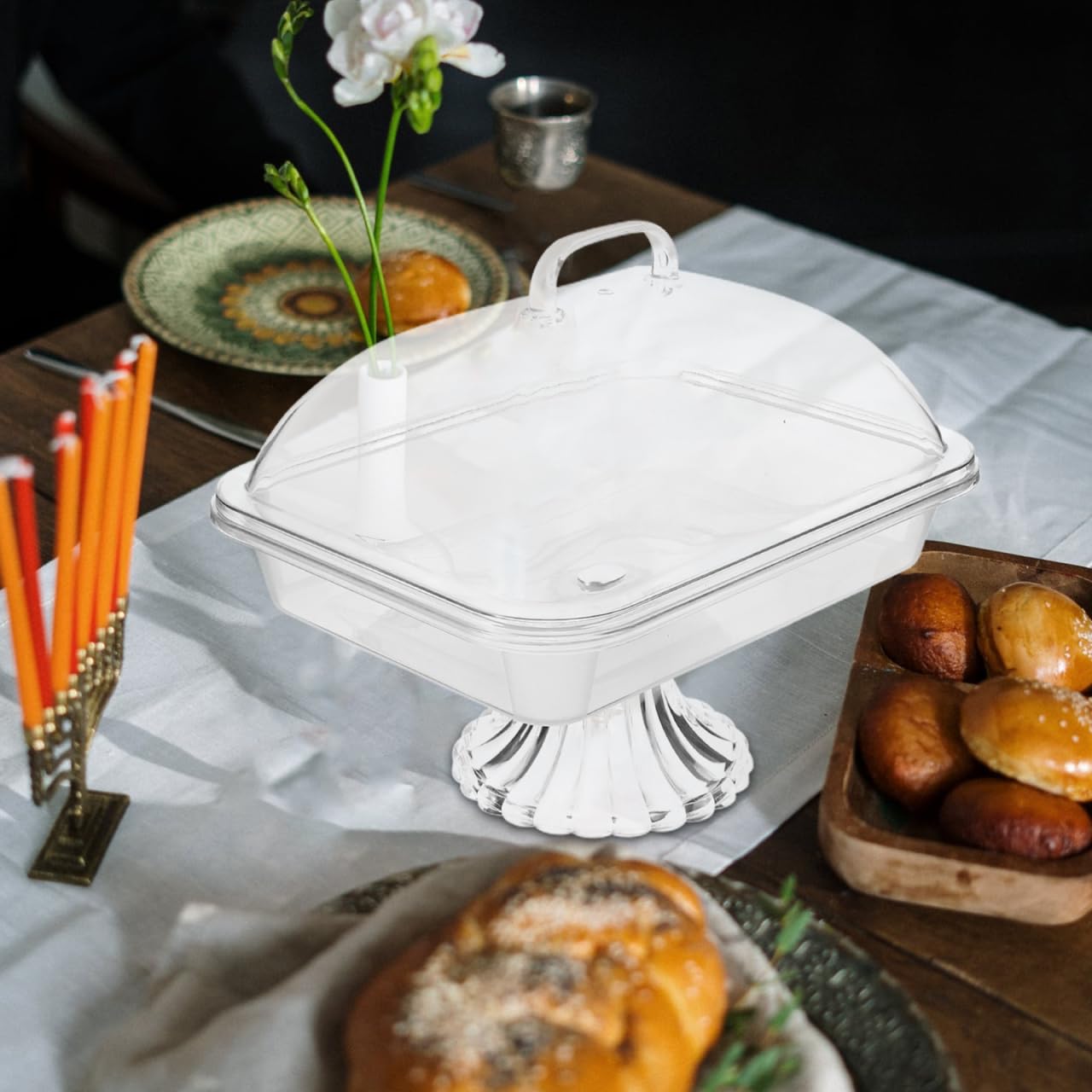 HOLIDYOYO Cake Display Tray with Dome Clear Acrylic Cover Reusable Snack Serving Platter 10.82X8.46X8.26In Perfect for Birthday Christmas and Party Dessert Presentation