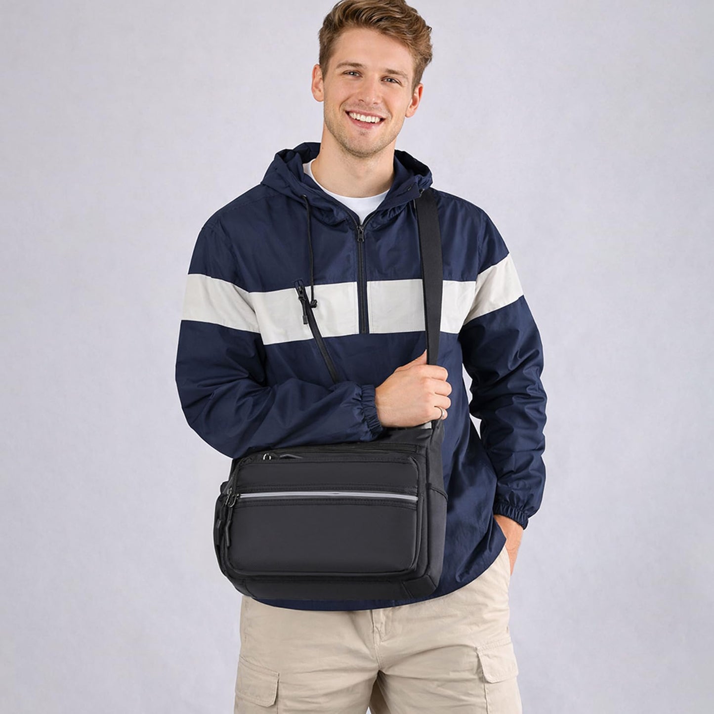 Mudono Messenger Bag for Men Nylon Waterproof Shoulder Bag Large Multi-pocket Crossbody Bag Daily Travel Work Bag Lightweight Satchel