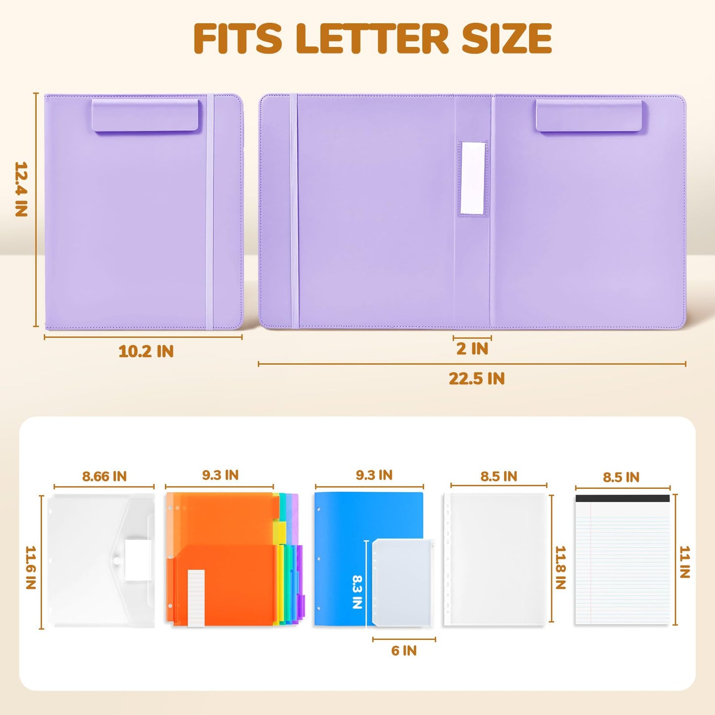 JoyCat 3 Ring Binder Clipboard with Storage,12.4"x10.2"Magnetic Clipboard Folder with 5 Expandable Folders,Refillable Lined Notepad (11" x 8.5"),Ideal for School Office Nursing(Purple)