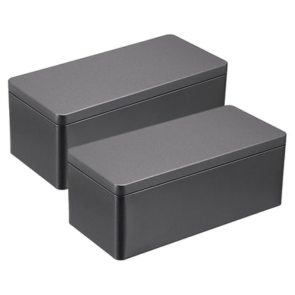 Hipiwe 2 Packs Black Metal Cash Box Rectangular Money Organizer with Lid Currency Storage Box Empty Box Container for Coin Bill Dollar Stamp Jewelry