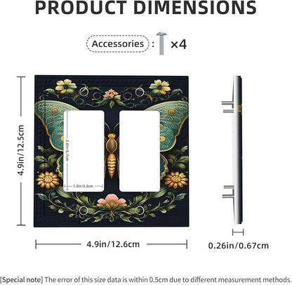 Butterfly Ornate with Flower Dual Outlet Covers Wall Plate 2 Gang Rocker Decora Decorative Switchplate Electrical Faceplate GFCI Light Switch Covers for Farmhouse Living Decor