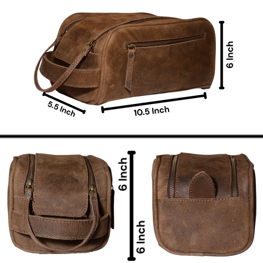 MILITARIA STUFFS Premium Buffalo Leather Unisex Toiletry Bag/Leather Travel Kit
