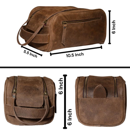 MILITARIA STUFFS Premium Buffalo Leather Unisex Toiletry Bag/Leather Travel Kit