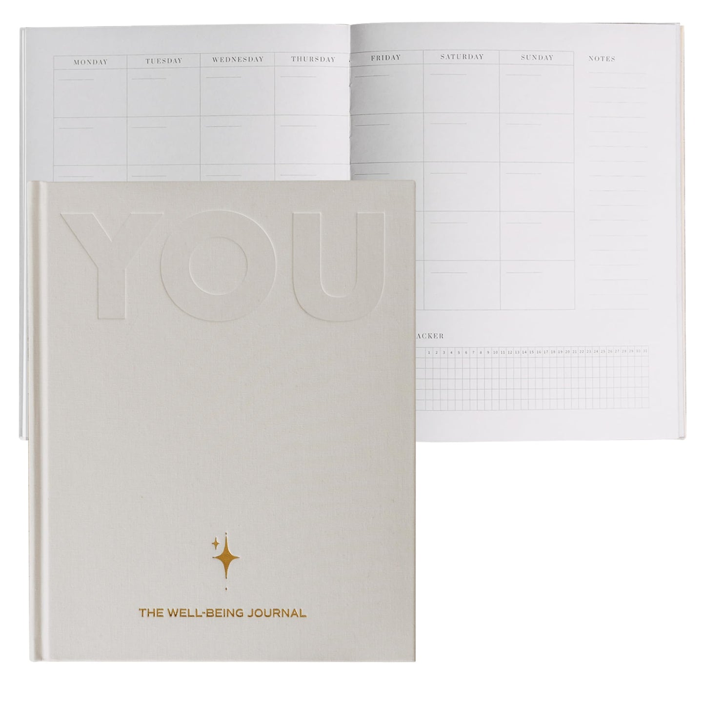 YOU – The Well-being Journal by Olive + Page – 6-Month Guided Self Care Journal with Gratitude Prompts, Daily Planner, Habit Tracker, and Reflection – Undated Wellness Journal – Linen Gold Foil Cover (Sand)