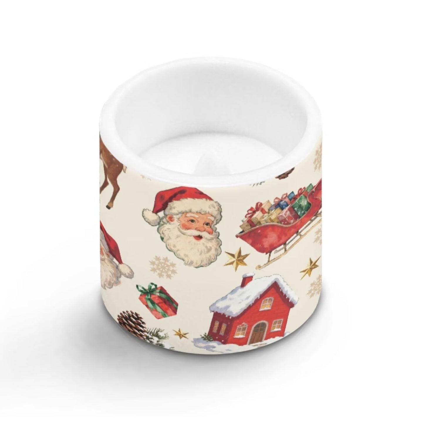 Poceacles LED Flameless Candles Set of 4 Battery Operated Fake Flickering Candles, Outdoor Indoor Tealights for Holiday Festival Christmas Decorations, Santa Claus Sleigh Christmas Wreath Beige