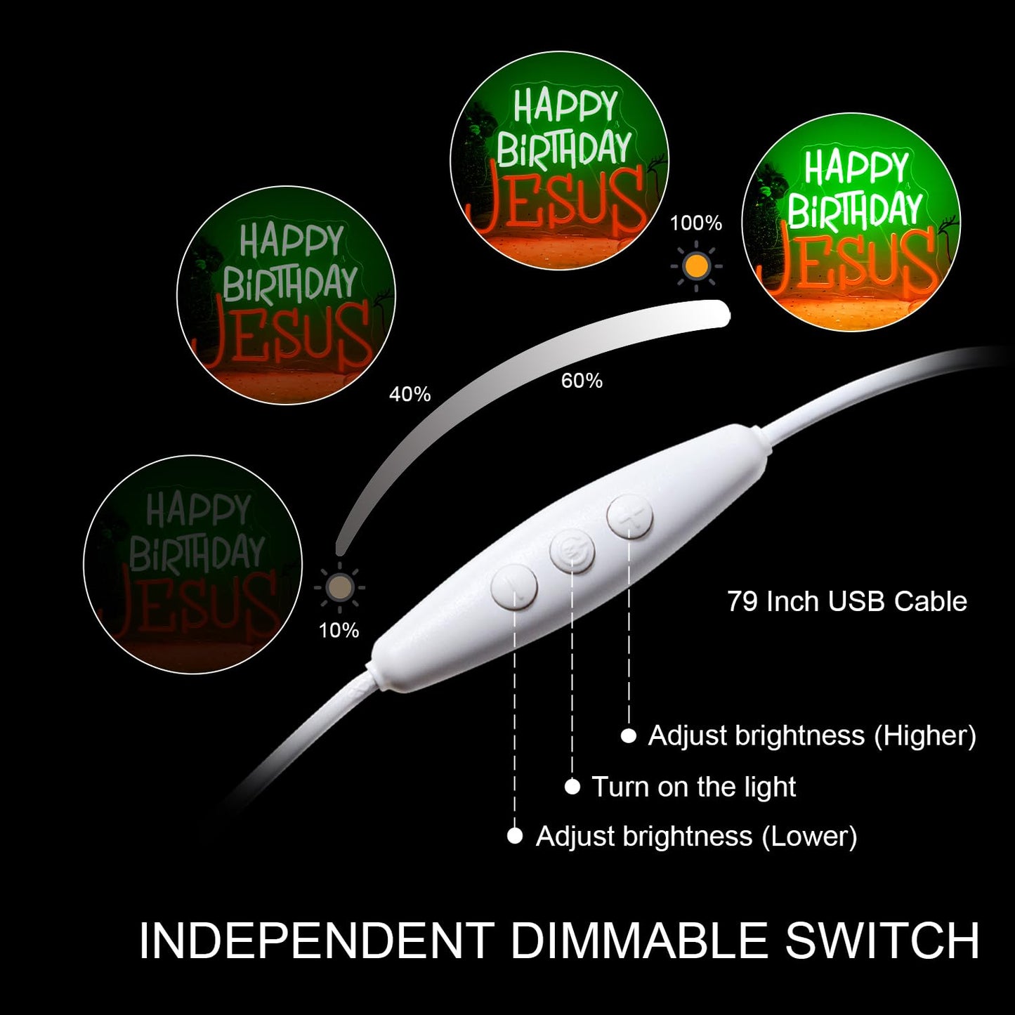 Looklight Happy Birthday Jesus Neon Sign Christmas Neon Signs for Wall Decor Red Green LED Light USB Light Up Signs for Inspirational Christian Decor for Homes Offices Churches Christmas Gifts