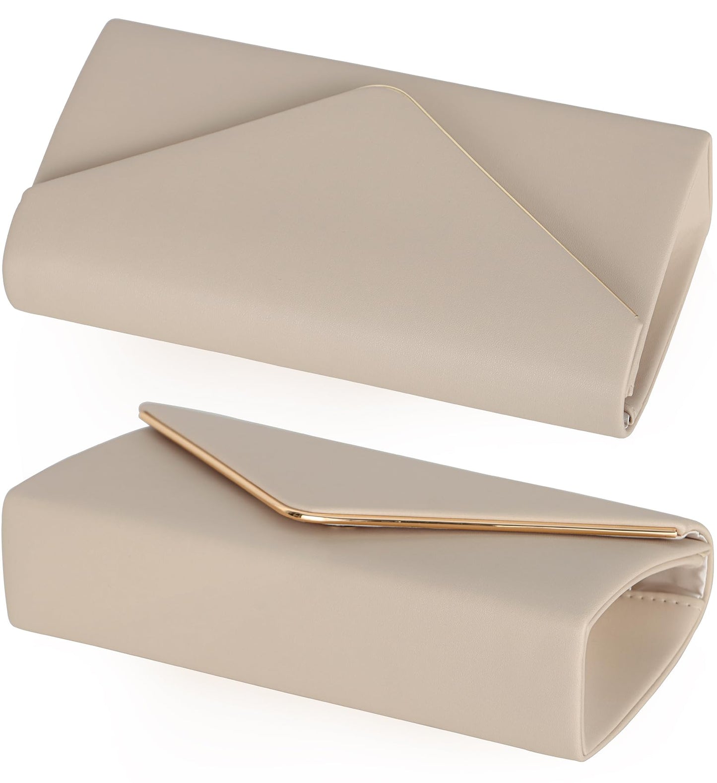 Vegan Leather Envelope Clutch Bag Classic Dressy Purse Foldover Evening Handbag Beige Medium