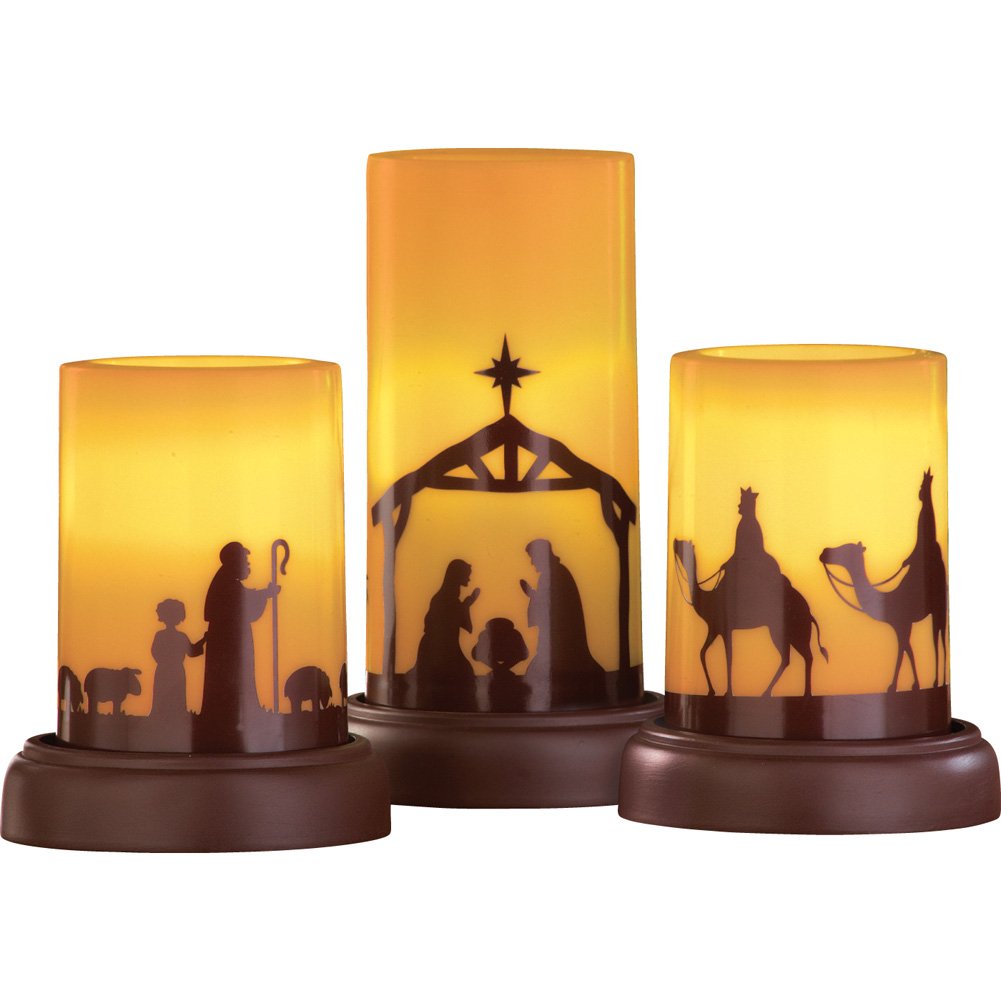 Collections Etc LED Flameless Christmas Nativity Scene Candles, Holiday Home Decor Accents - Set of 3