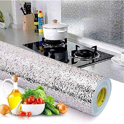 Kitchen Wallpaper Oil Proof Sticker Backsplash Aluminum Foil Self-Adhesive Paper Silver Cabinet Liner Shelf Liner Waterproof and Heat Resistant Peel and Stick Backsplash(15.7X118 Inches)