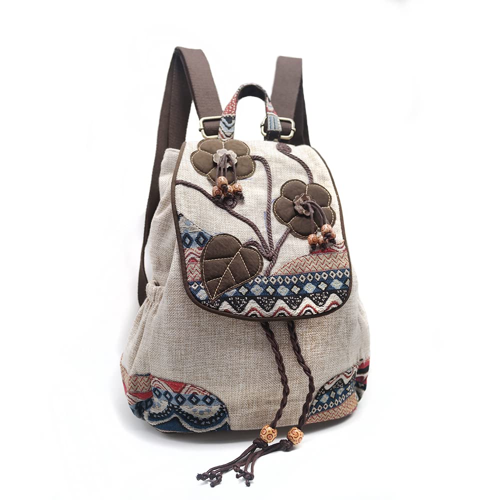 HUANGGUOSHU Backpack Purse For Women Casual Vintage Drawstring Back Pack Bohemian Travel Boho Hand-Held Flap Hand-Embroidered Backpack