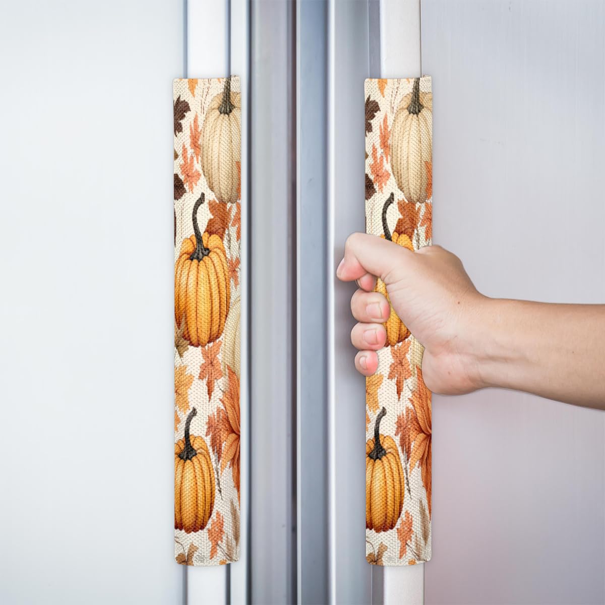 DXTKWL Fall Pumpkin Maple Leaves Refrigerator Door Handle Covers Set of 2 Kitchen Appliance Handle Covers Protector for Fridge Microwave Stove Oven Dishwasher