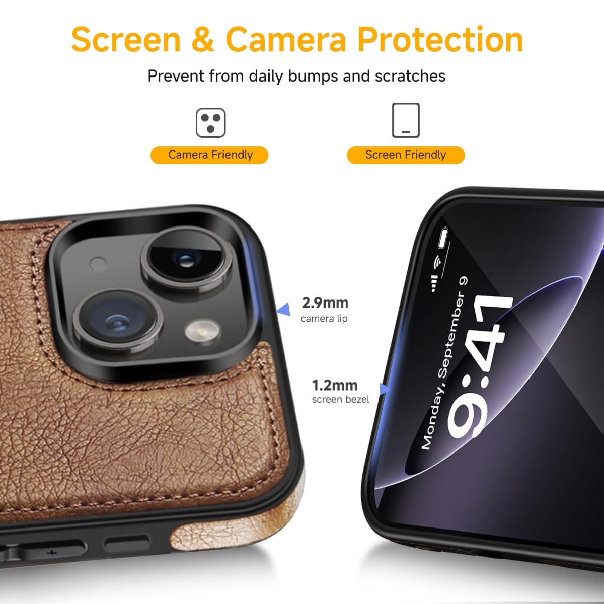 Razstorm Unique Design Luxury Leather Business Phone Case for iPhone 14 Anti-Slip Scratch Resistant Ultra Slim Protective Case (2022,6.1”) (Brown)