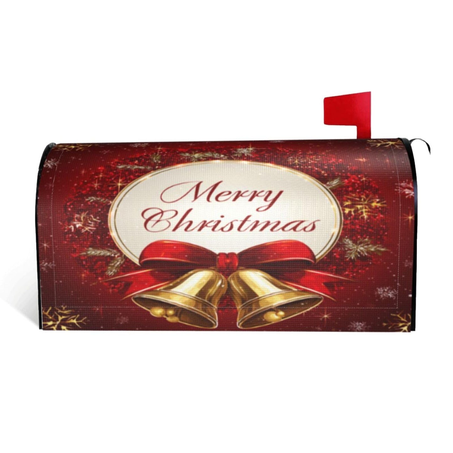 Festive Magnetic Mailbox Cover Red Christmas Bell Pattern Outdoor Mailbox Protector Holiday Seasonal Decorative Garden Yard Home Large Size 25.5 x 21 Inch