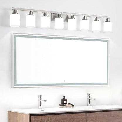 8-Light Bathroom Vanity Light,Brushed Nickel Vanity Lights with Square Frosted Glass,Modern Wall Lights Fixtures Over Mirror,Wall Sconces Lighting for Bedroom Living Room,E26