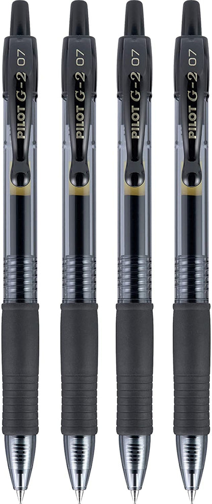 Pilot G2 Premium Gel Roller Pens 0.7, Fine Point Smooth Writing Pens Black, Pack of 4