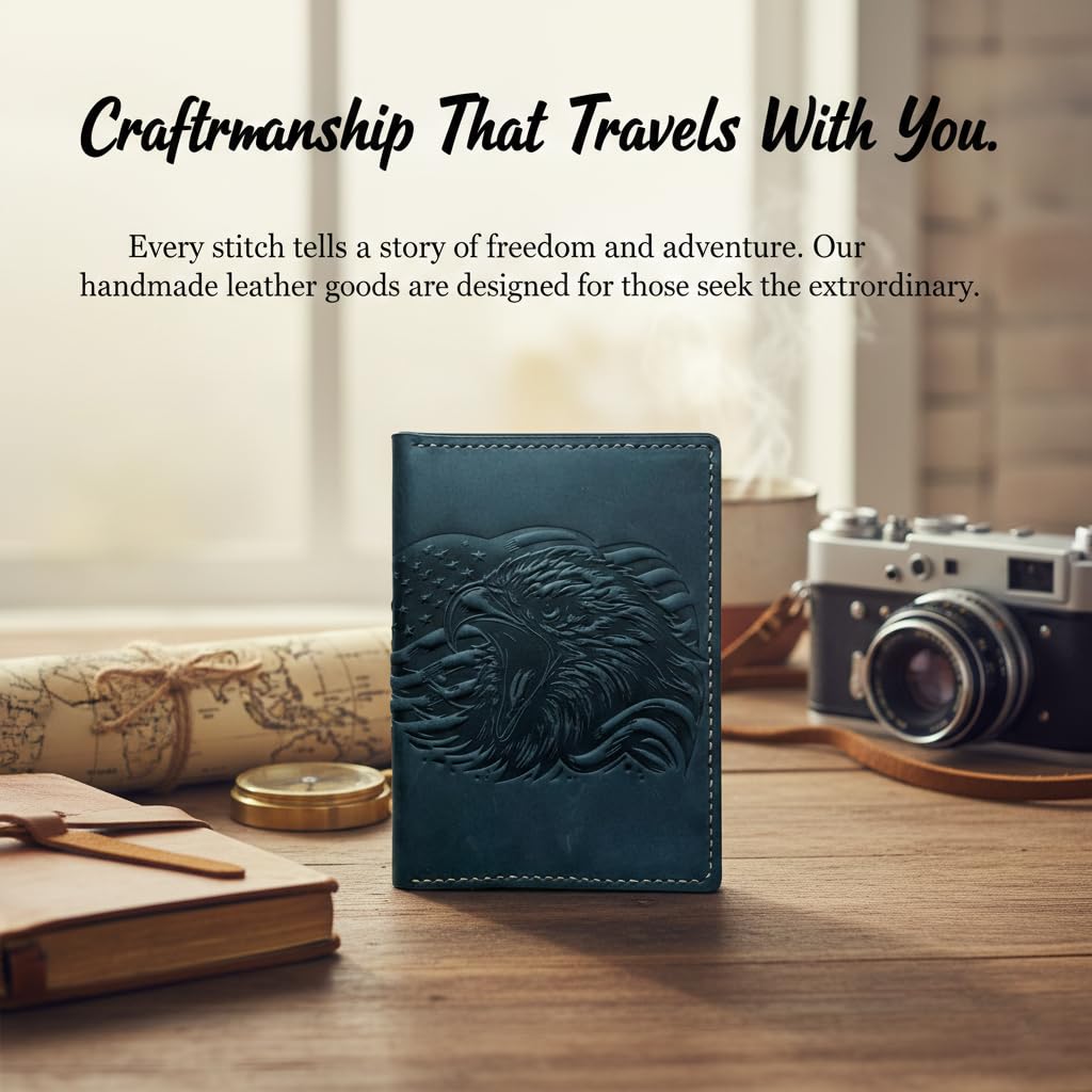 Mayan Corner - Eagle American genuine leather travel wallet, Handmade passport wallet