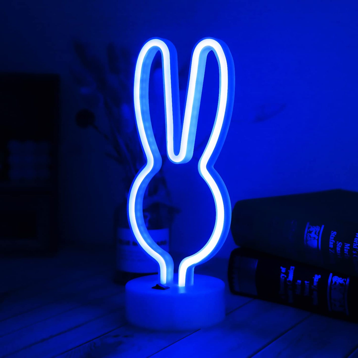 Easter Decorations Bunny Lights Neon Signs, Creative Bunny Neon Lights with Base Battery/USB Operated Rabbit Stuff for Home, Nursery Room, Baby Teen Kids Girls Bedroom, Spring Decor (Blue)