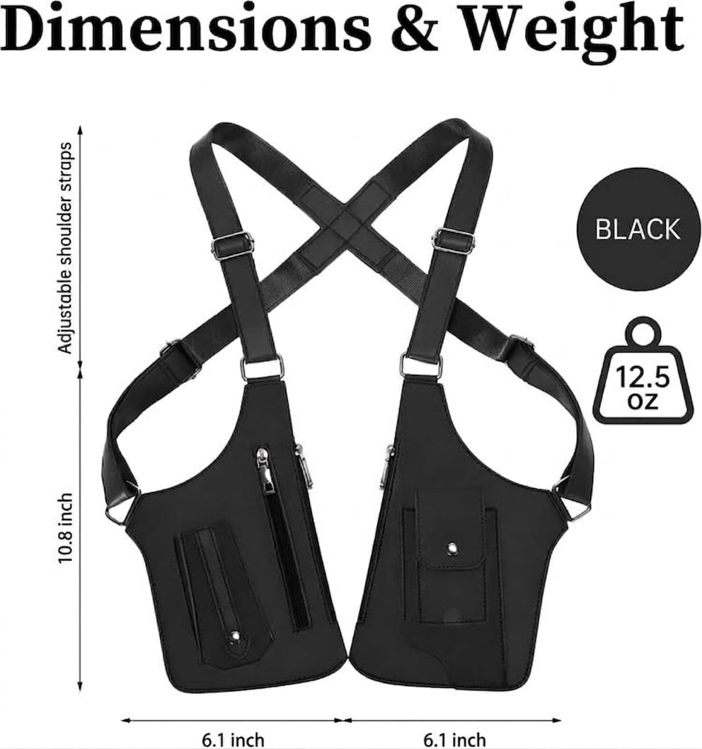 Double Shoulder Armpit Bag for Men, Underarm Shoulder Bag, PU Leather, Anti-theft Hidden Compartment, Adjustable Straps, Waterproof Multi-Pocket for Daily Travel, Hiking and Business