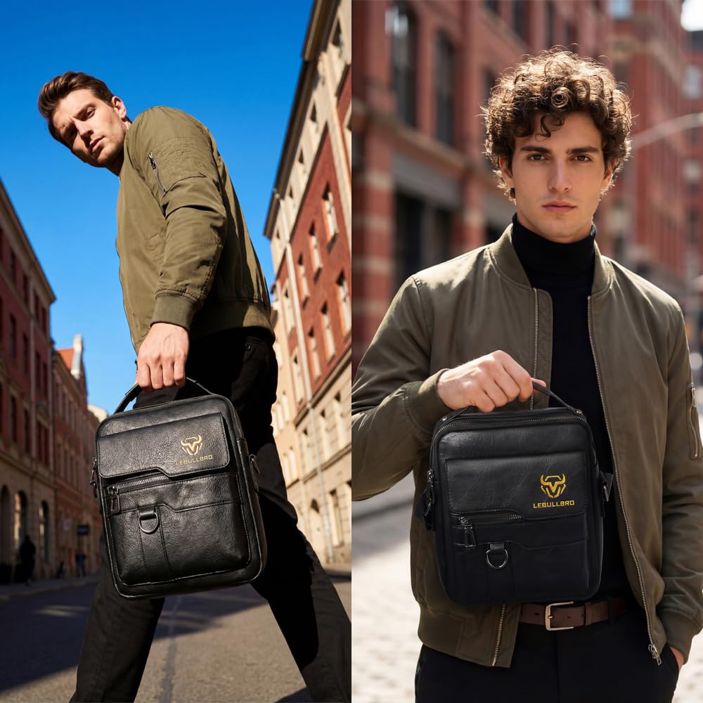 LEBULLBRO Shoulder Bag for Men Crossbody Bags Leather Sling Bag Messenger Bags with Multiple Pockets Business Outdoor