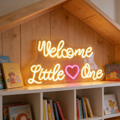 "Welcome Little One" Heartwarming Nursery Light, Gentle Joyful LED Wall Art for Baby's Room, Shower Gift, New Parent's Home/Family Entryway, Dimmable USB, Sweet Arrival Gift for Newborns & Families