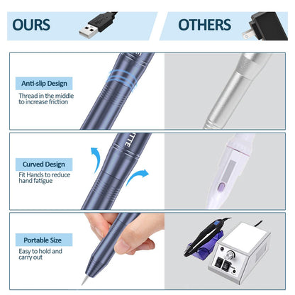 Electric Nail Drill,USB Electric Nail Drill Machine for Acrylic Nail Kit,Portable Electric Nail File Polishing Tool Manicure Pedicure Kit Efile Nail Supplies for Home Salon,Pink