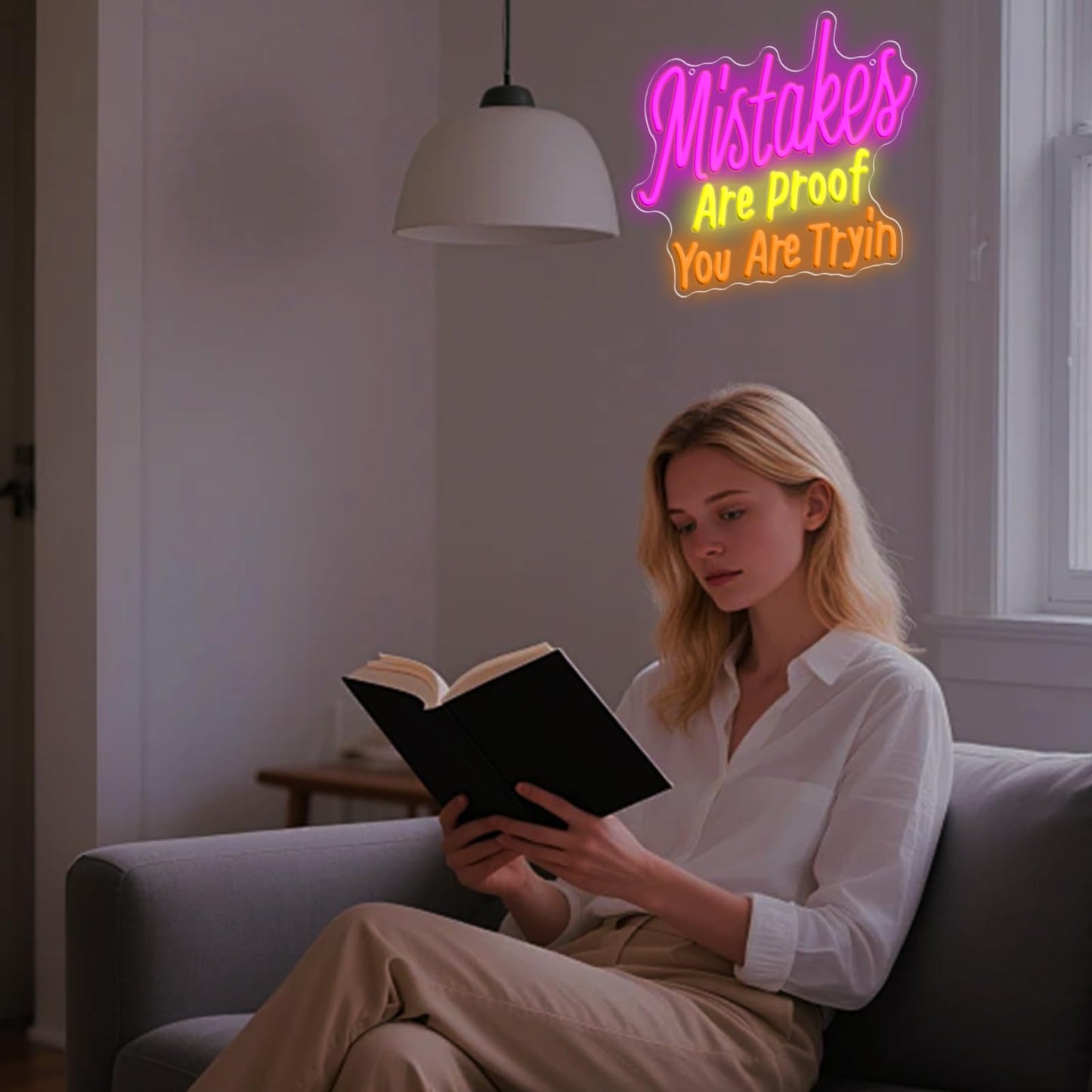 Mistakes Are Proof You Are Trying Neon Sign, Dimmable Neon Sign USB Powered LED Light, Motivational for Classroom Office Room Bedroom Living Room Sign, Graduation Gift 12.99 x 12.99"