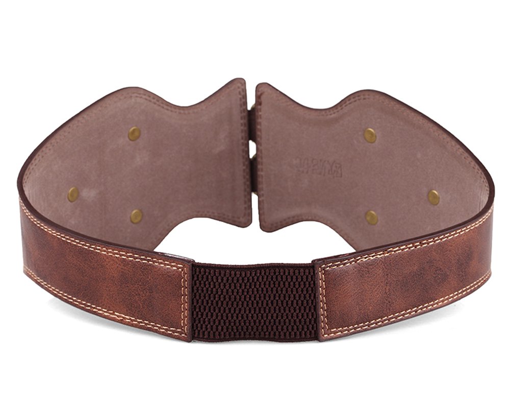 ICSTH Womens Obi Belt Vintage PU Leather Elastic Wide Waist Belt Fashion Retro Wide Belts (BROWN, 92CM)