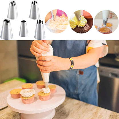JAYVAR 5 Large Piping Tips Set - 5 Different Frosting Tips for Cake Decorating - Cupcake Pastry Tips for Cookies Cake Decorating Piping Tips Model 1A 1E 348 347 356