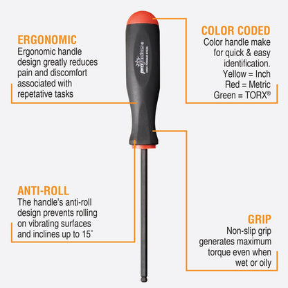 Bondhus 10686 1.5-5mm Balldriver Screwdrivers, 6 Piece Set