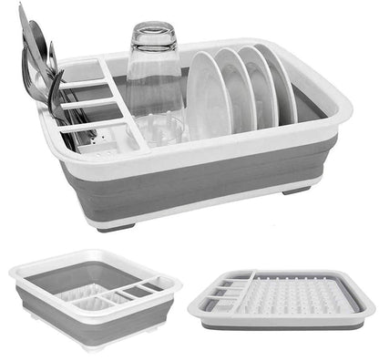 Ahyuan Collapsible Dish Drying Rack Portable Dinnerware Drainer Organizer for Kitchen RV Campers Travel Trailers Space Saving Kitchen Storage Rack Tray (with Drainboard)