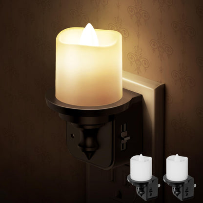 Briignite Flameless Candle Night Lights, Amber Plug-in 2 Pack, LED Candle with Light Sensor, 0-100LM Dimmable, Kids Hallway Bathroom Nightlight
