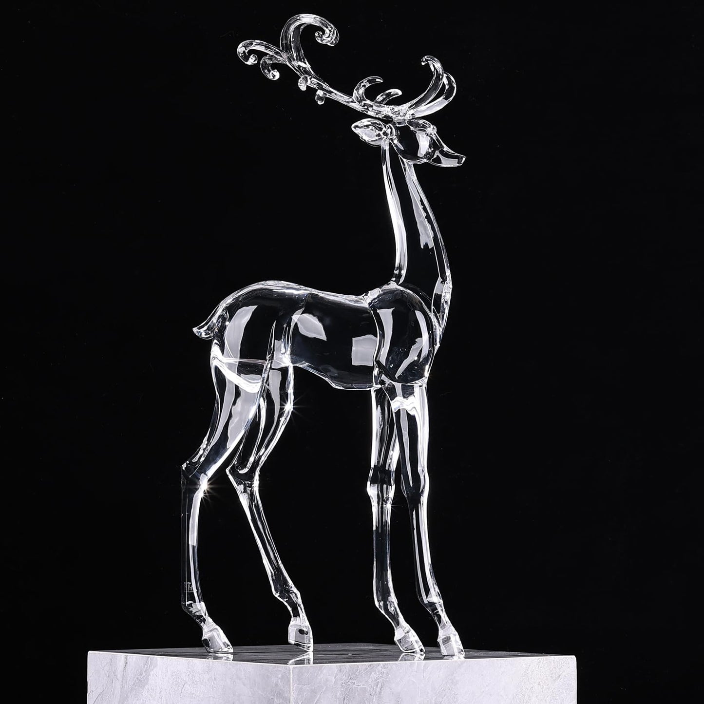 18" Tall Acrylic Christmas Reindeer Figurine - Elegant Clear Large Reindeer Ornaments for Christmas Indoor Decor, Holiday Centerpiece, Living Room, Fireplace, Table Display (Clear Standing Reindeer)