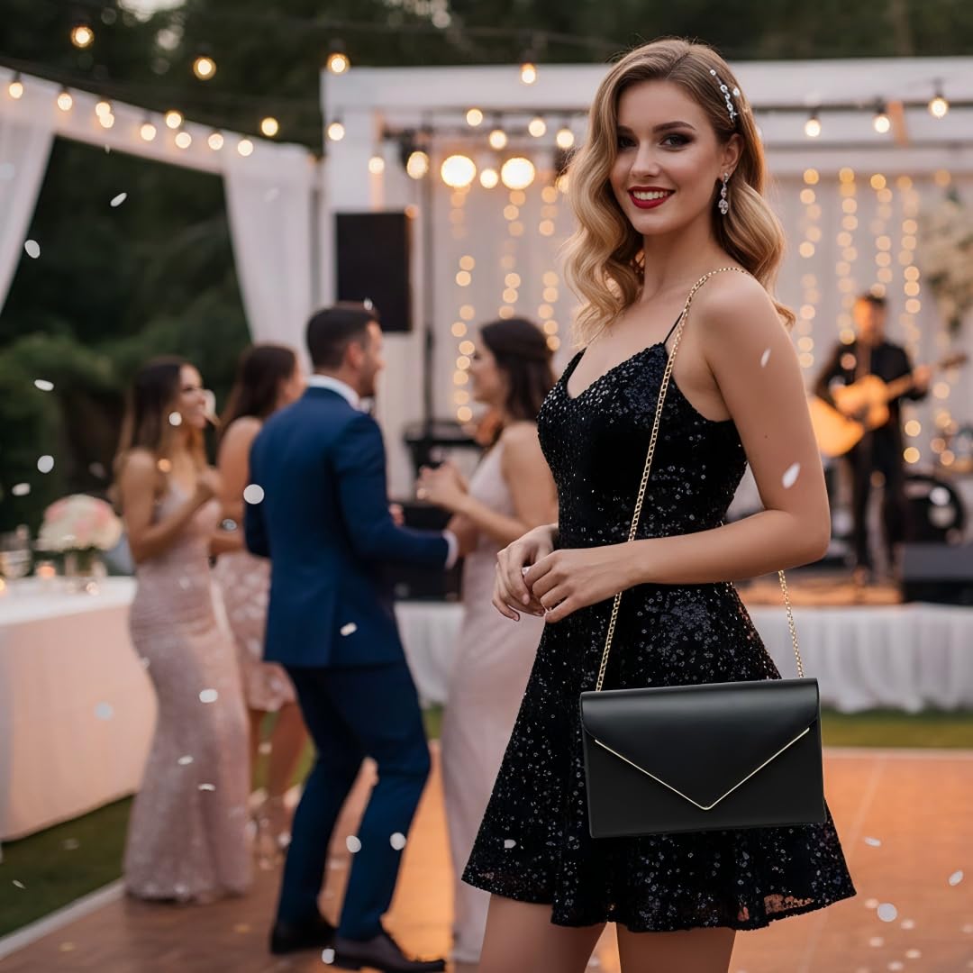 Labair Chic Vegan Leather Clutch Purse Envelope Clutch Bag for Women Evening Wedding Party Formal Purse Handbag. (Black)