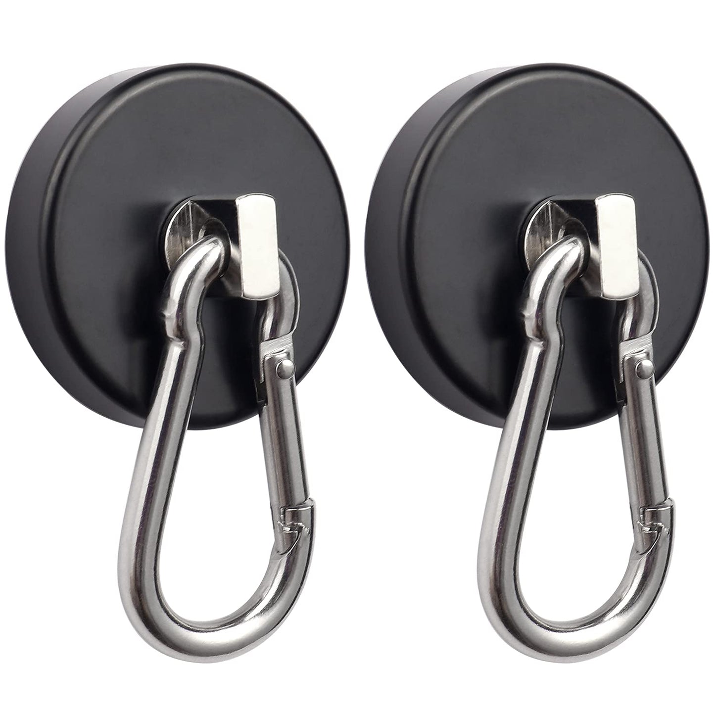 WELLZEER Magnetic Hooks 170lbs Heavy Duty Black Magnet Hooks with Swiveling Carabiner for Hanging Refrigerator Strong Large Neodymium Magnet (170LBS-2PACK-BLACK)