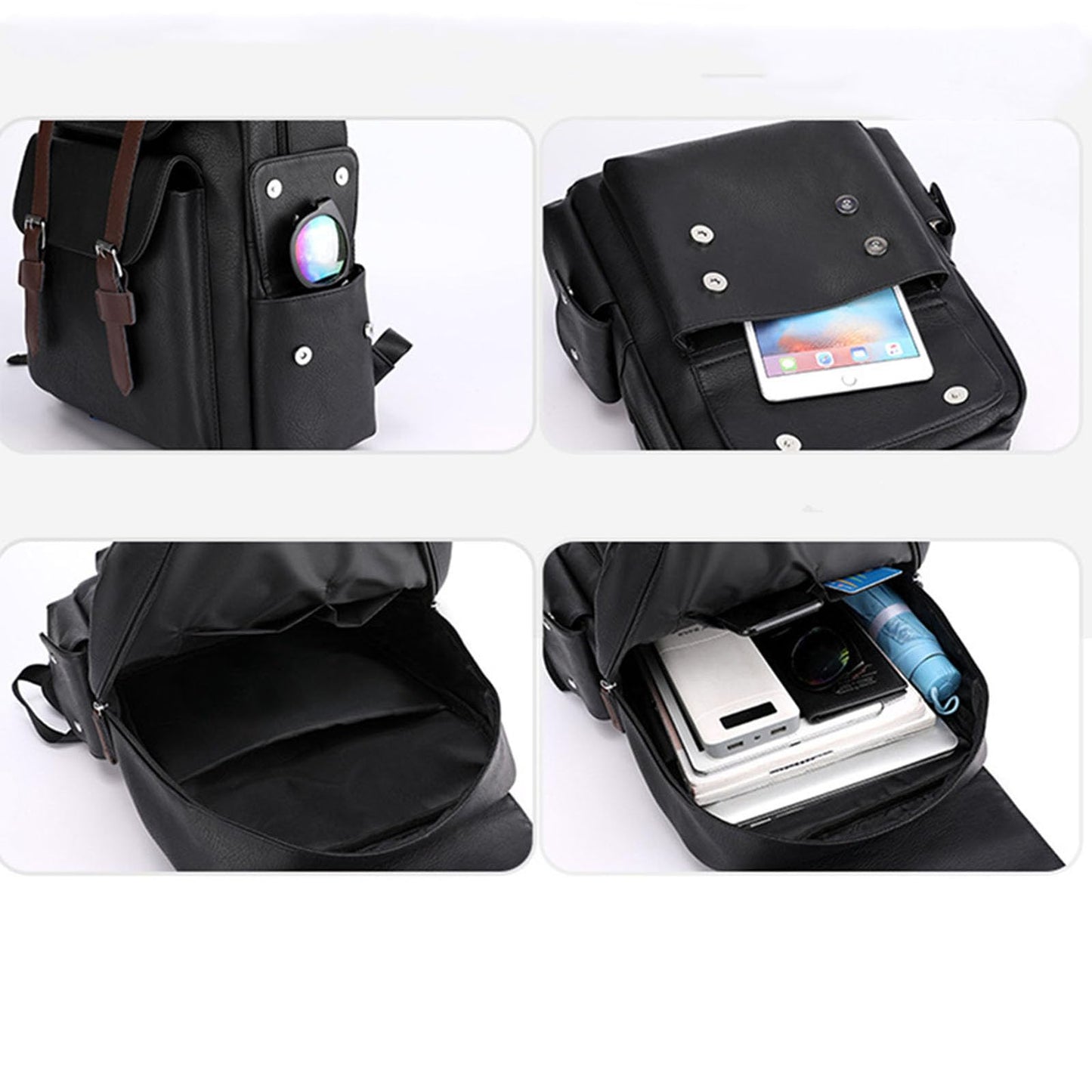 Farcauo Leather Backpack for Men Vintage Laptop Backpack Black Travel Work Backpacks Large Capacity Business Hiking Back Pack