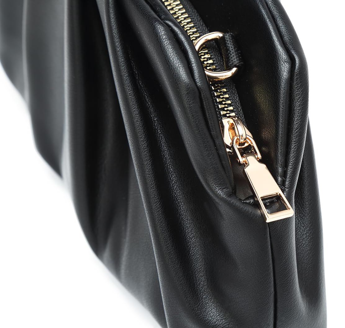 Dreubea Women's Fashion Cloud Shape Evening Bag Charming Fold Leather Clutch Handbag with Chain Apricot