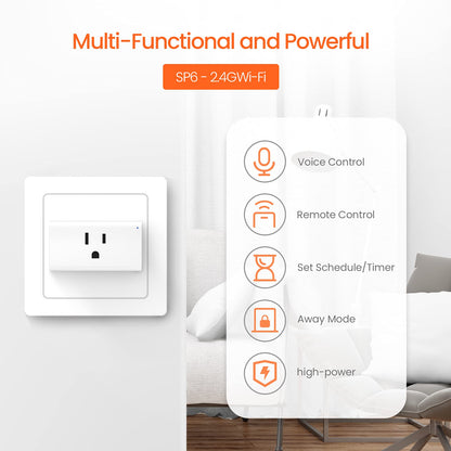 TENDA SP6 Smart Plug WiFi Outlet Switch, Works with Alexa & Google Assistant for Voice Control, Remote Control via App, Timer & Schedule Function, 15A Easy Install, Compact Design, FCC ETL Certified