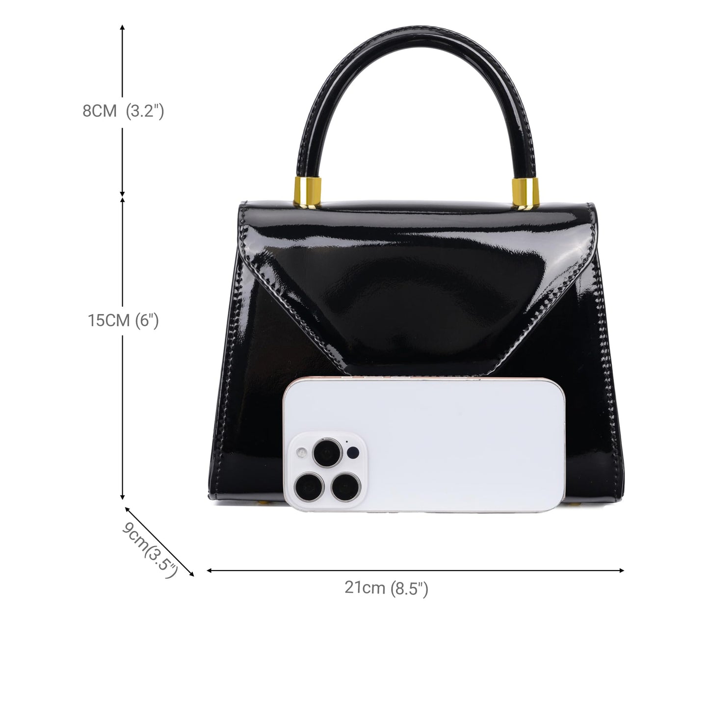 Milisente Women's Top Handle Clutch Purse Vegan Leather Crossbody or Handheld Bag For Day And Night Structured Patent Purse with Detachable and Adjustable Strap (Black)