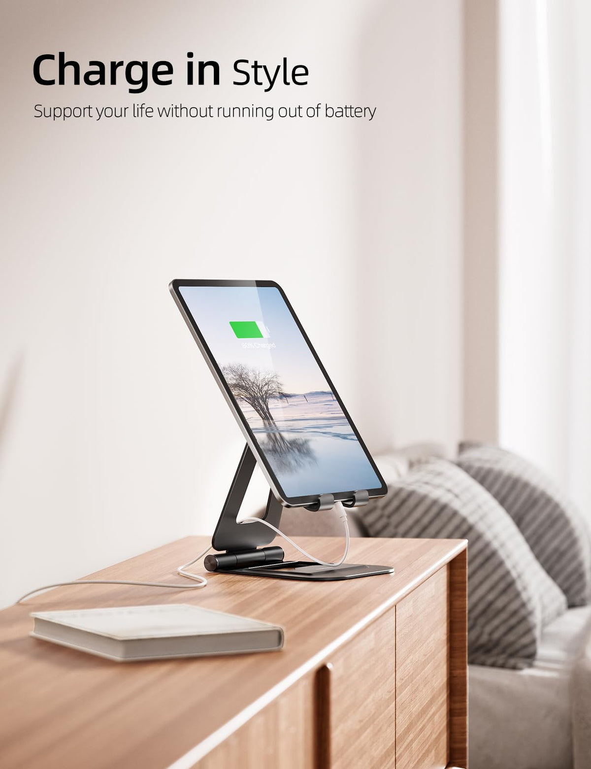 Nulaxy Aluminum Dual Foldable iPad Stand, Fully Adjustable Desktop Tablet Holder, Tablet Accessories for Office Kindle Compatible with Mobile Devices iPad Pro/Air/Mini, iPhone Pro/Max/Plus, Gray