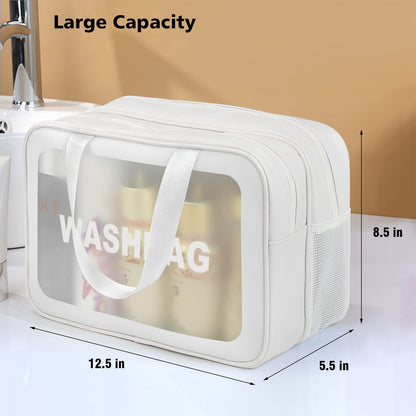 DAPOWER Travel Toiletry Bag for Women and Men, Matte Translucent Toiletry Bag with Handy Handle, Makeup Cosmetic Organizer Bag for Travel Toiletries Accessories (White-XL)