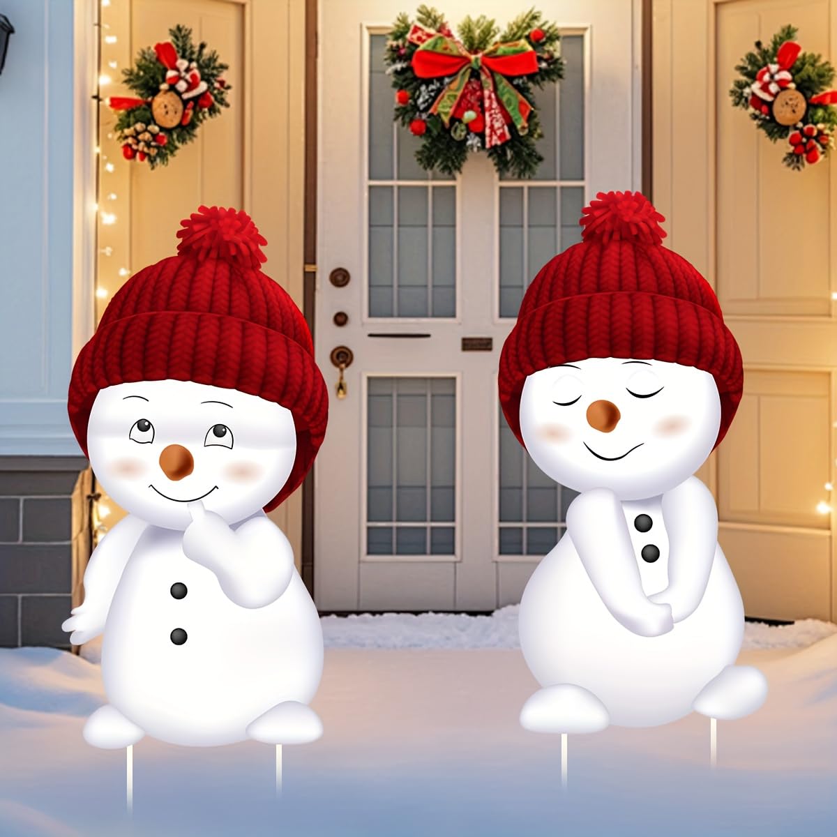Jo.Devivre Christmas Decorations Outdoor, 2pcs Cute Snowman Yard Stakes, Large Snowman Garden Decorative Stakes for Christmas Decor, Yard Signs for Garden, Home, Lawn,Patio&Planter