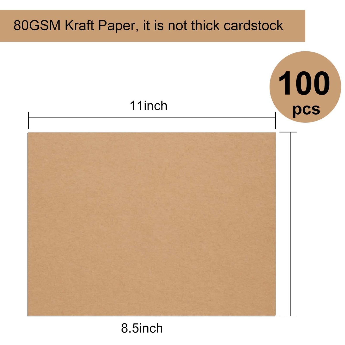 FEPITO 100 Sheets Kraft Paper Brown Kraft Printer Paper 8.5 x 11 Inches Letter Size Craft Paper for Printing Labels Crafts Wedding Invitations