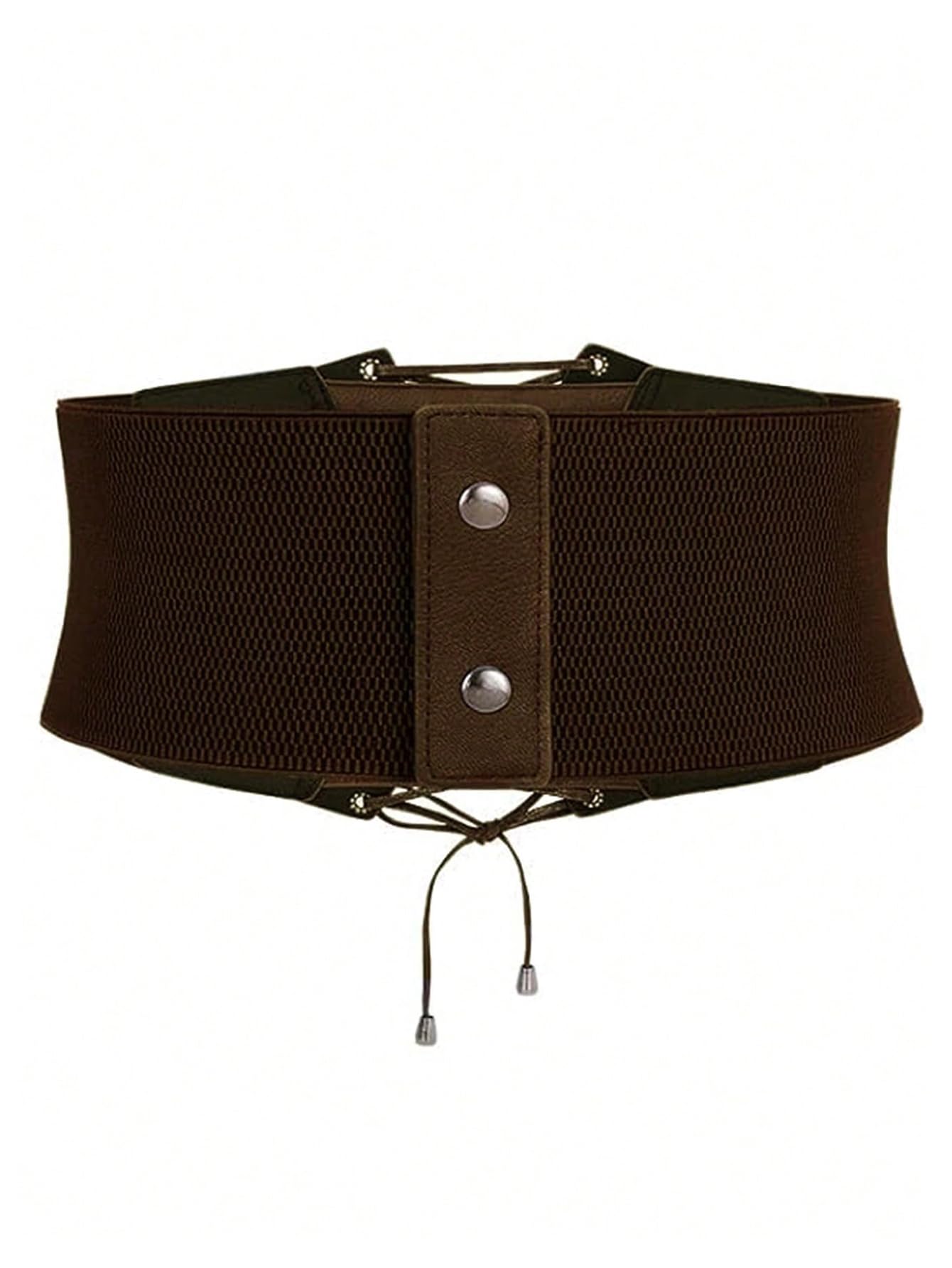 WDIRARA Women's Faux Leather Corset Belt Retro Lace Up Elastic Corset Waist Cincher Belt Brown Small