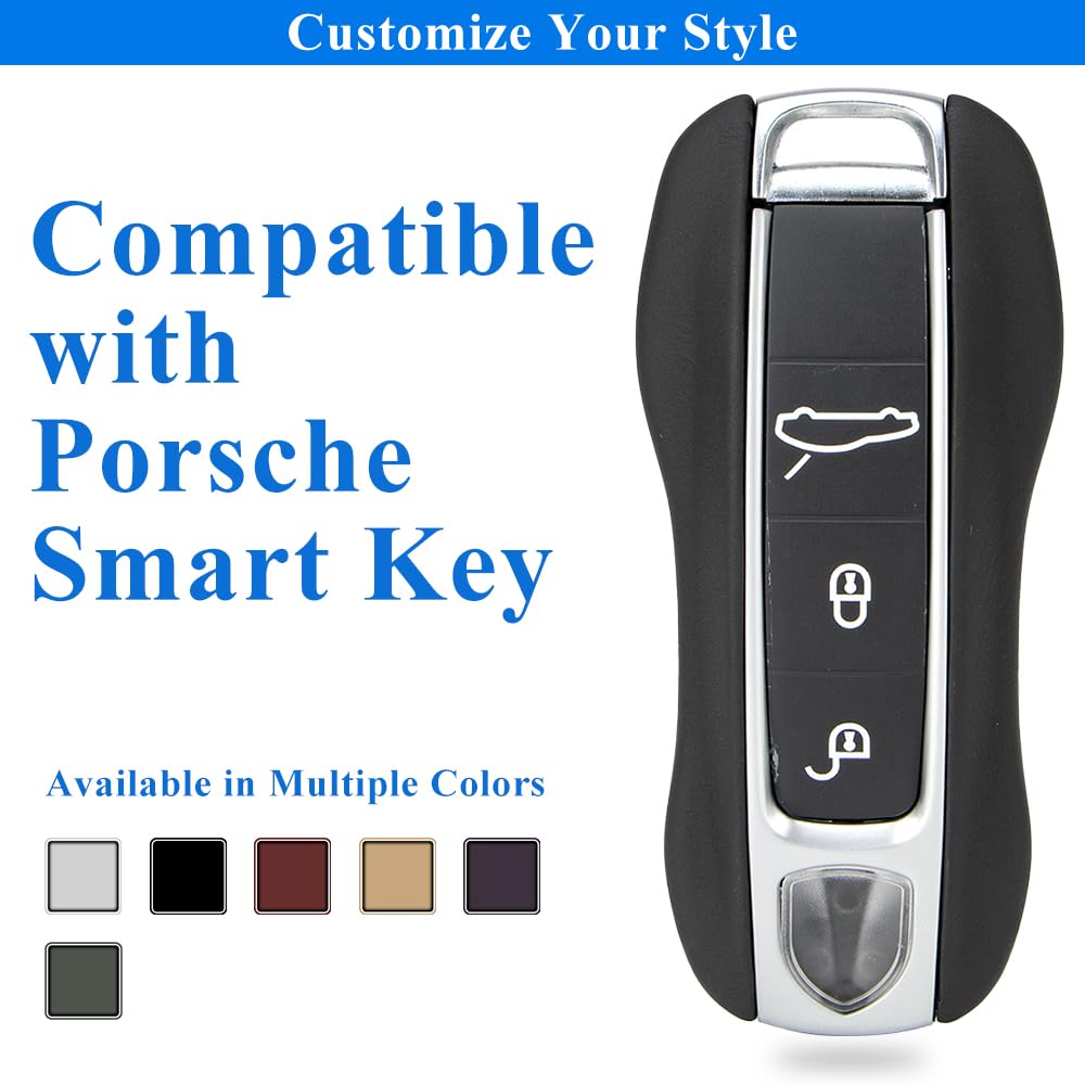 AeroBon 3-Piece Leather Key Fob Shell and Keychain Set Compatible with Porsche Key Fob Replacement (MK2, Black)